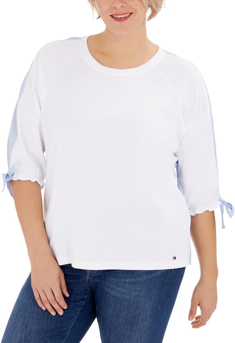 

Женская полосатая блузка с открытыми плечами от Tommy Hilfiger, Bright White