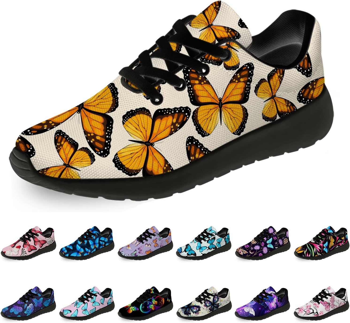 

Кроссовки с бабочками для женщин и мужчин, легкие для бега, прогулок и тенниса, женские и мужские кеды, обувь с бабочками, подарки Horethy, желтый
