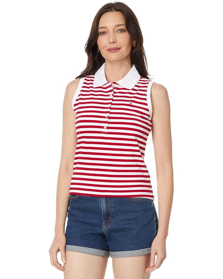 

Поло Tommy Hilfiger Sleeveless Stripe Polo, цвет Scarlet/Bright White