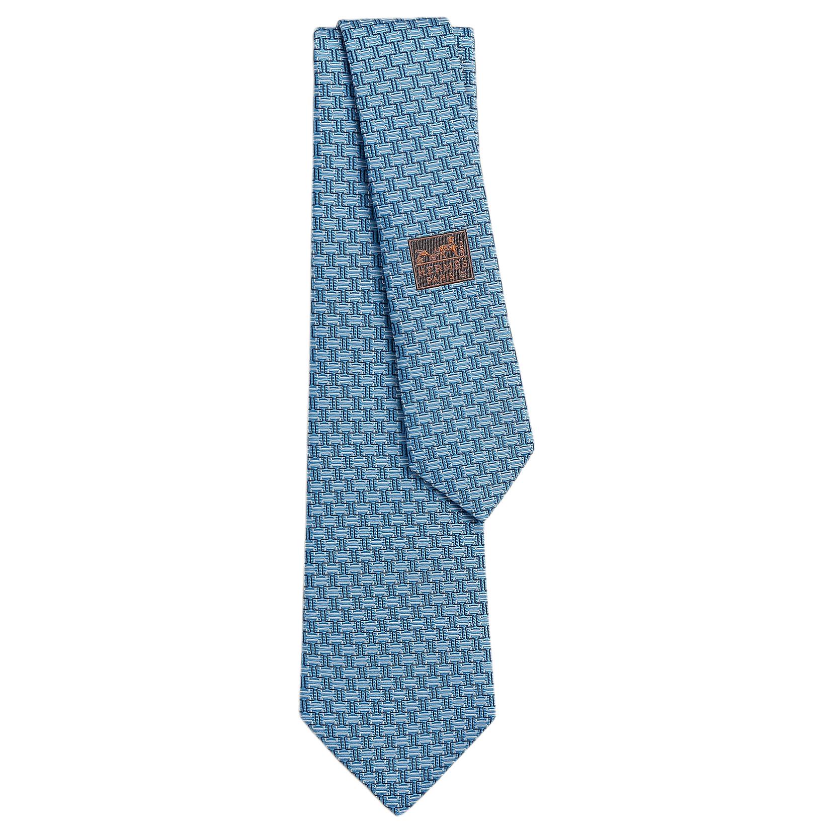 

HERMES Мужской галстук из шелка тутового шелкопряда небесно-голубого цвета Sky Blue