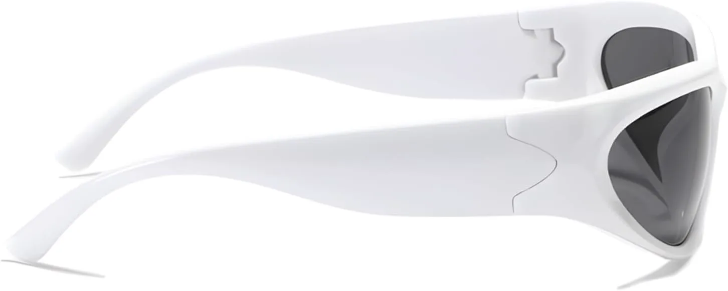 

ADE WU Модные солнцезащитные очки с обтекаемой формой для женщин и мужчин, стильные, в духе 2000-х, овальные, футуристические, для рейв-вечеринок, White/Grey