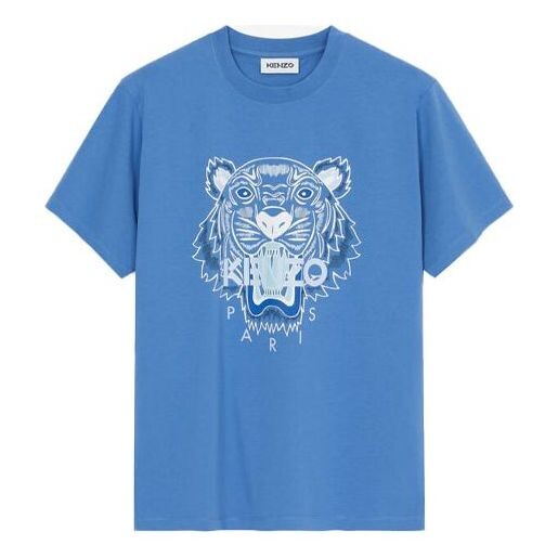 

Футболка Men's KENZO FW21 Printing Tiger Head Round Neck Short Sleeve Blue T-Shirt, синий