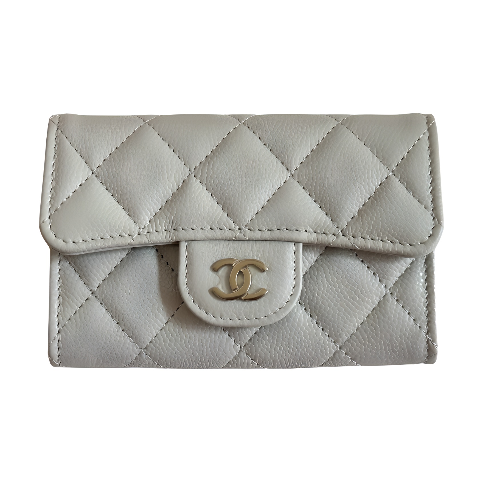 

CHANEL Женский кардхолдер из телячьей кожи светло-серого цвета