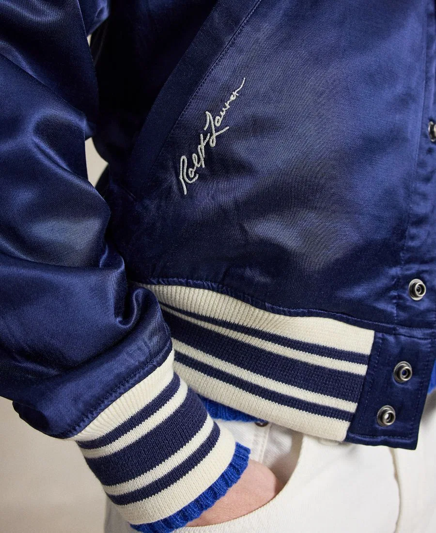 Мужская полосатая ребристая куртка с бейсбольным воротником Polo Ralph Lauren, темно-кобальтовый — фото 3