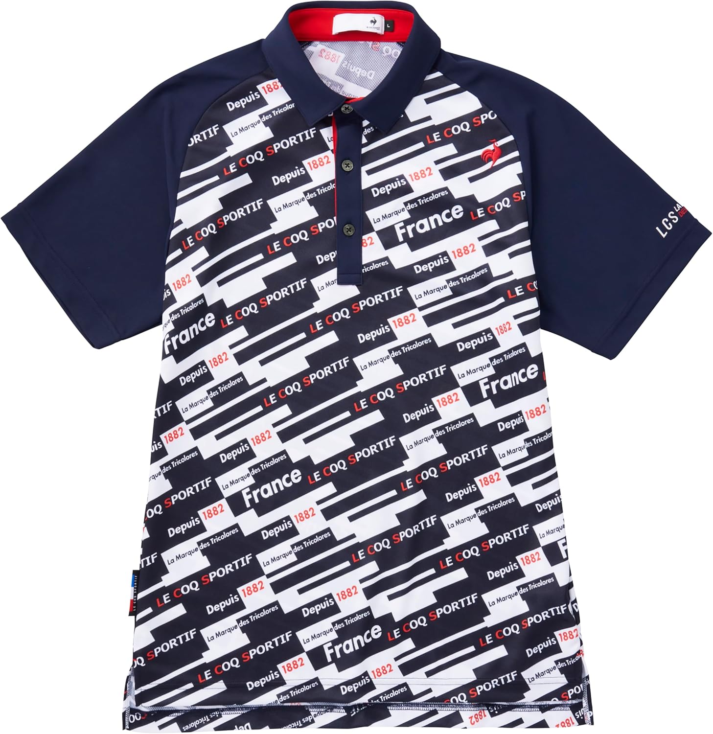 

Мужская поло-рубашка Le Coq Sportif LG4FHS03M из влагоотводящей, быстросохнущей ткани с принтом по всей поверхности, эластичная, для гольфа, темно-синий