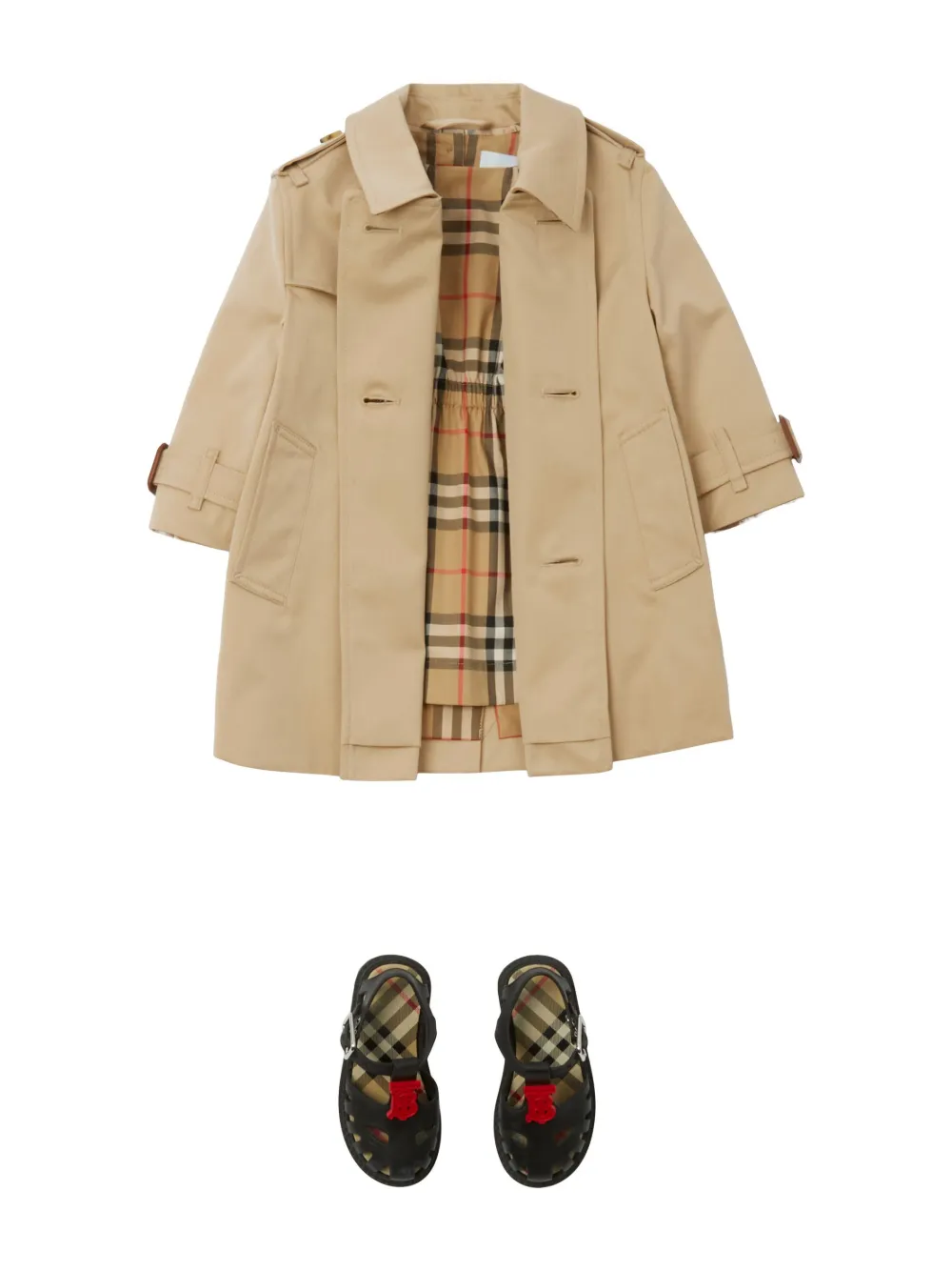 Габардиновый тренч с поясом BURBERRY KIDS, нейтральный — фото 3
