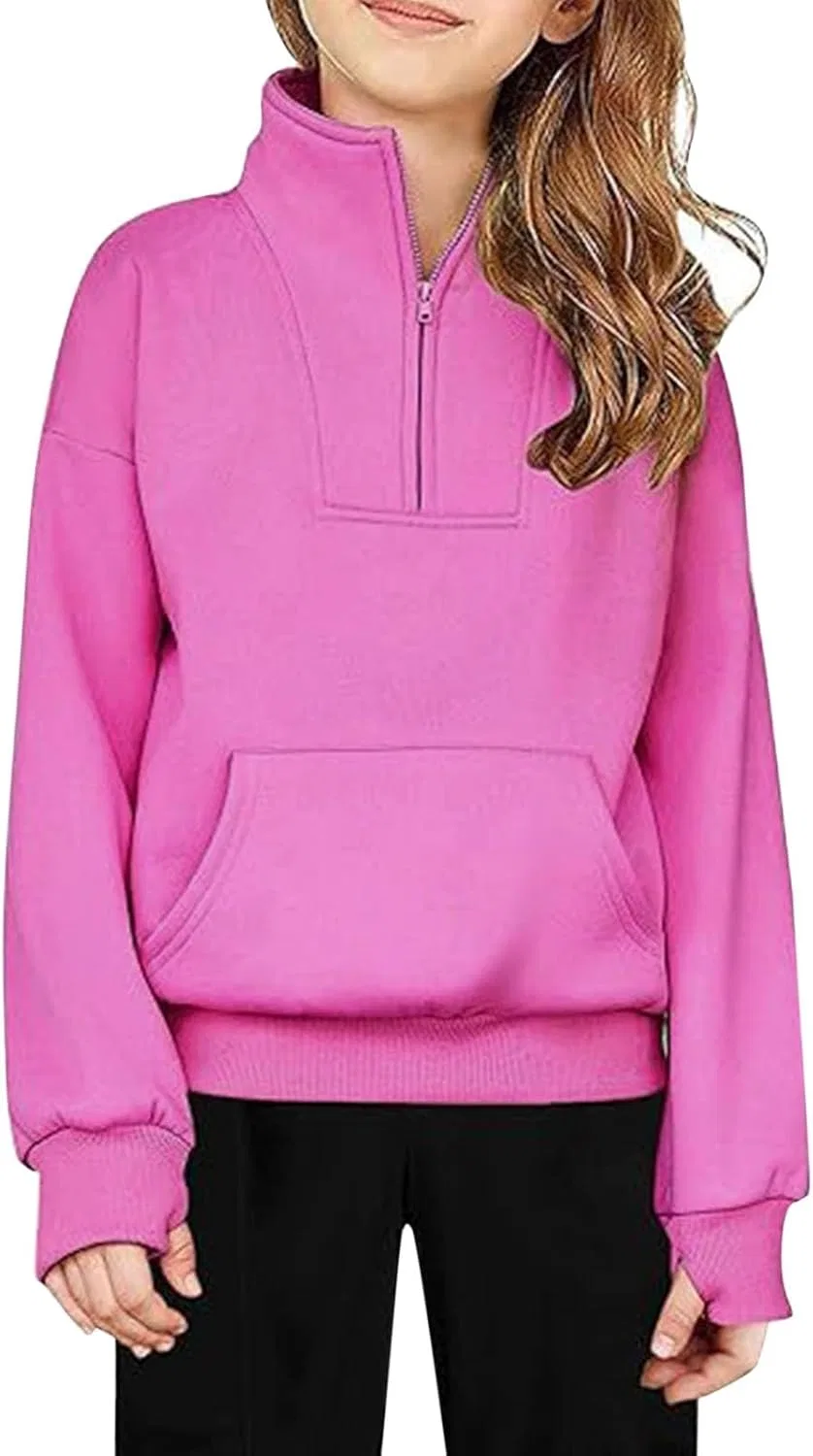 Детская толстовка с полузамком-молнией, оверсайз, Hot Pink