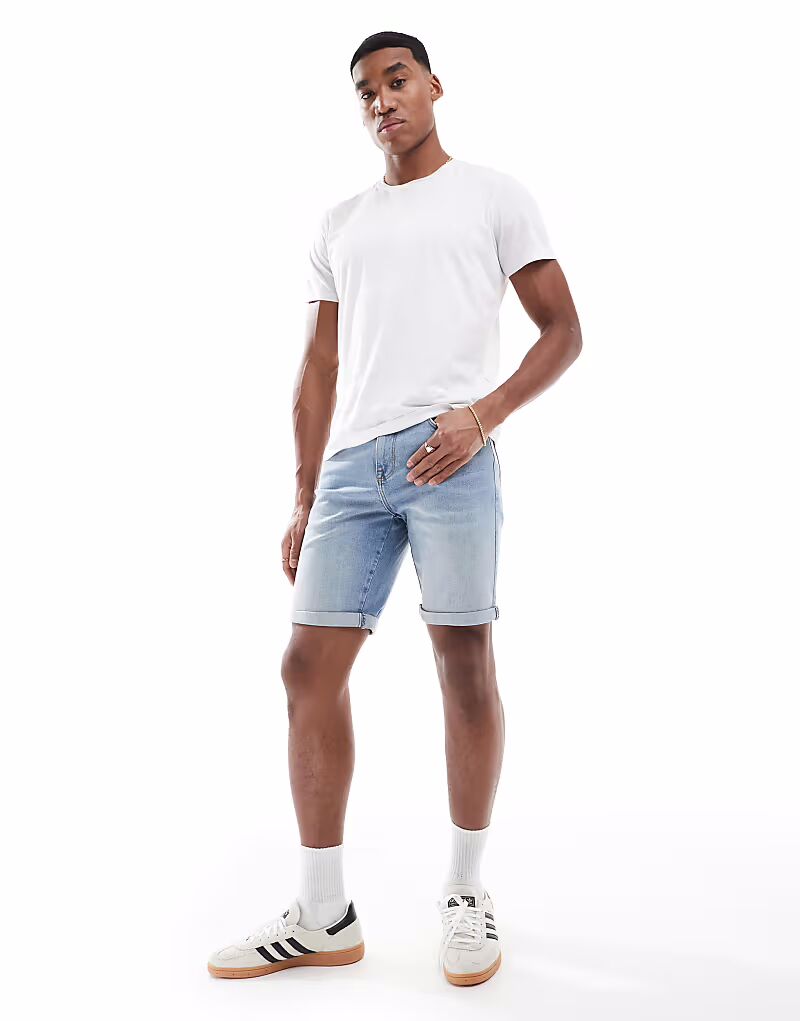 

Прямые узкие джинсовые шорты ASOS DESIGN светло-голубого цвета
