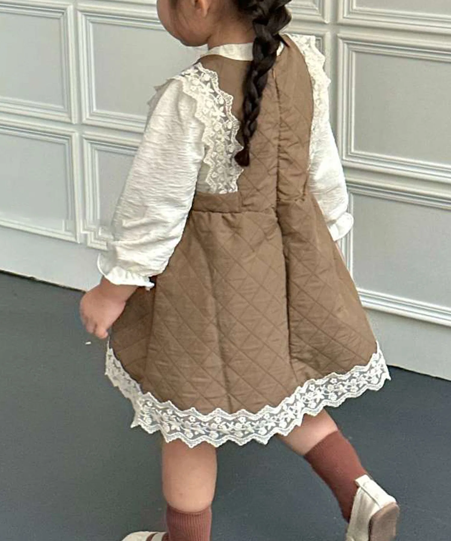 【aimoha-KIDS-】Милый комплект из двух предметов для детей: футболка с длинными рукавами и стеганое платье — фото 2