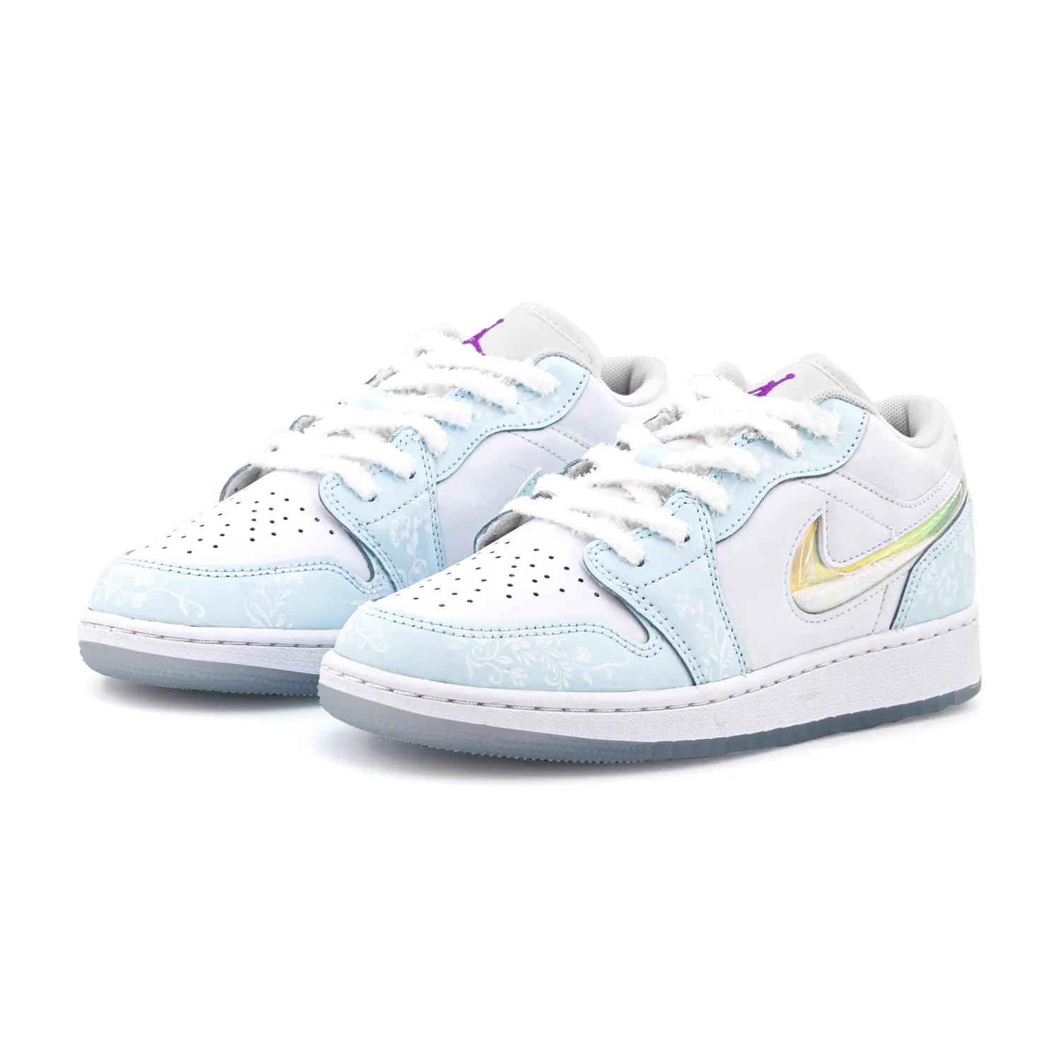 Jordan Air 1 устойчивые к истиранию низкие детские баскетбольные кроссовки Glacier Blue для подростков — фото 4
