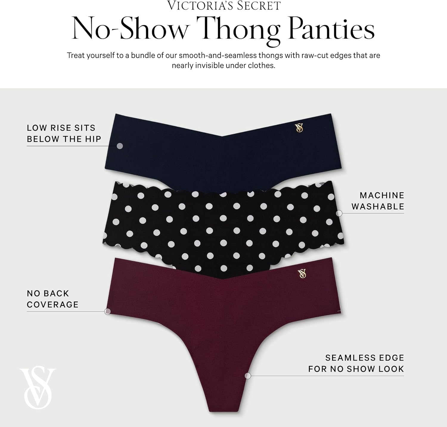 Женские трусики-стринги Victoria's Secret Women's No Show Thong Underwear, мультиколор — фото 4