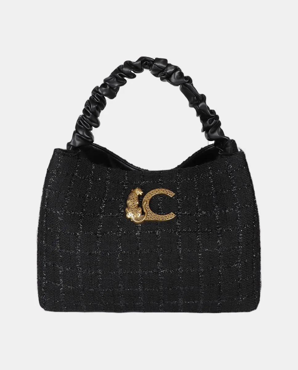 

Твидовая сумка со сборкой на ручке и логотипом LC Leopard Lola Casademunt, черный