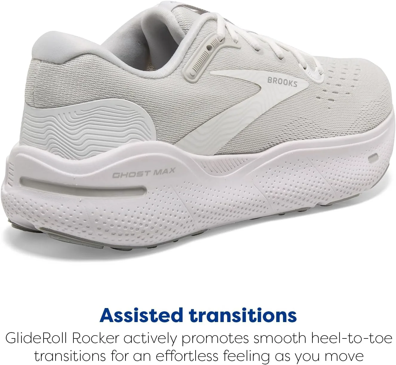 Мужские кроссовки Brooks Ghost Max Cushion для бега и ходьбы, нейтральная посадка, белый/металлик серебристый — фото 2