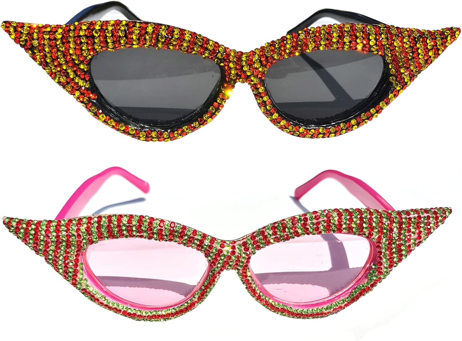 

Сексуальные блестящие солнцезащитные очки «кошачий глаз» со стразами и бриллиантами, модные праздничные очки с бриллиантами, розовые очки с драгоценными камнями helena, Pink+yellow