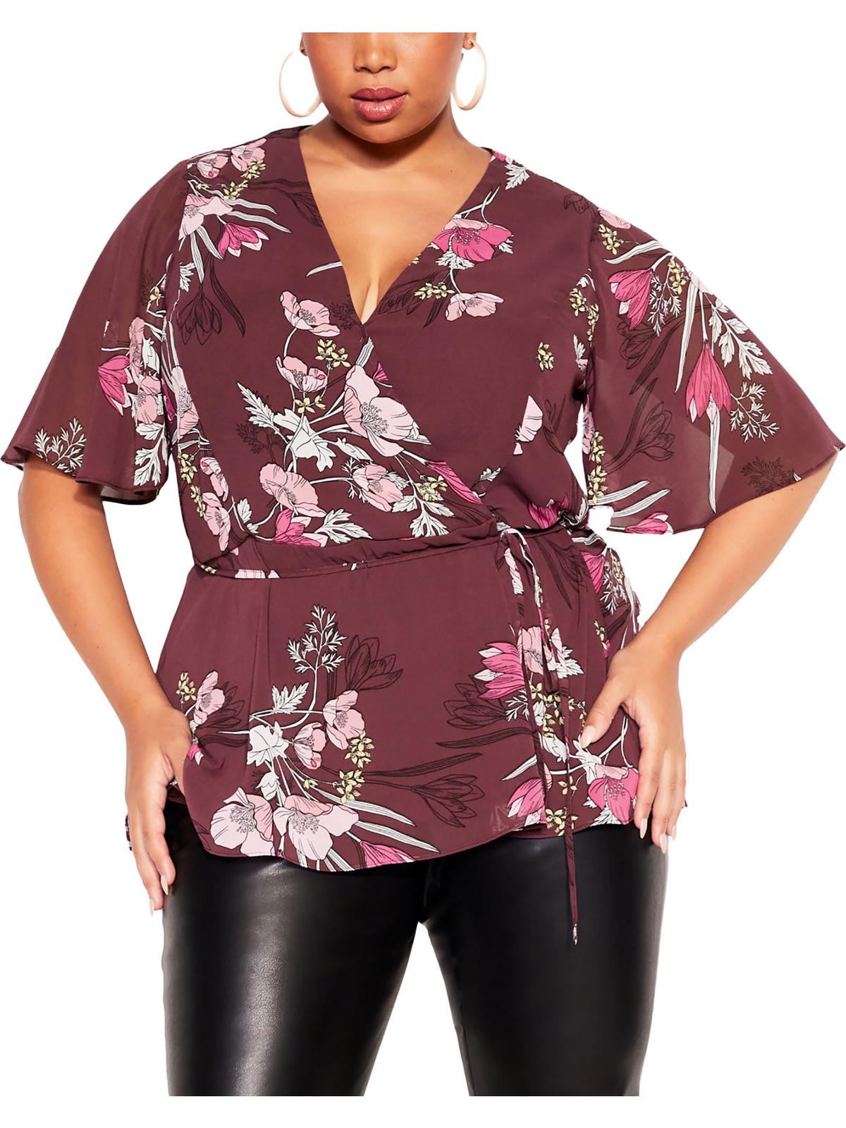 

Angelina Женский шифоновый топ с цветочным принтом и баской City Chic, цвет oxblood full bloom