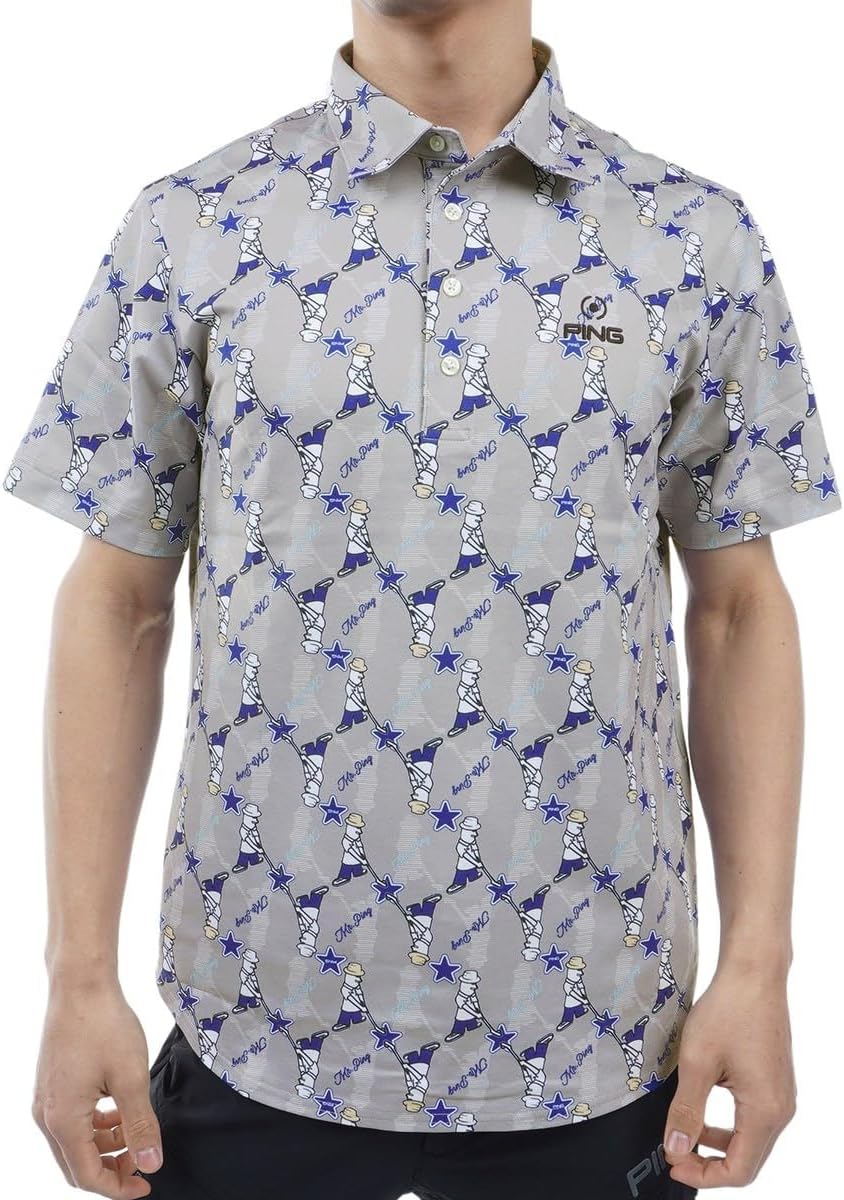 

Мужская рубашка-поло Ping с коротким рукавом (принт Mr. Ping по всей поверхности, эластичная ткань) / для гольфа / 621-4160207, серый