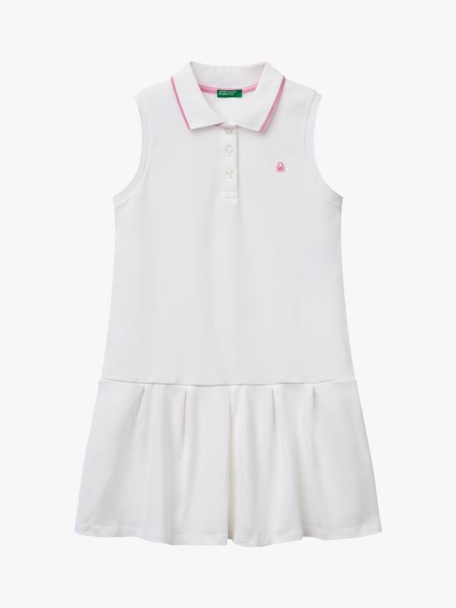 

Детское хлопковое пике безрукавное платье-поло Benetton, Optical White