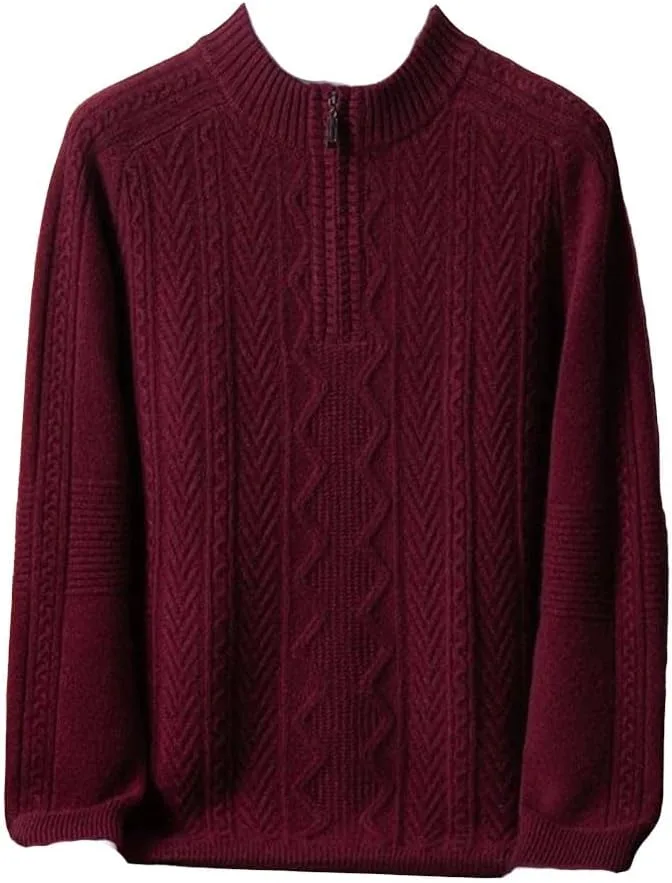 

Мужской утолщенный полу-зип вязаный кашемировый свитер свободного кроя с длинными рукавами