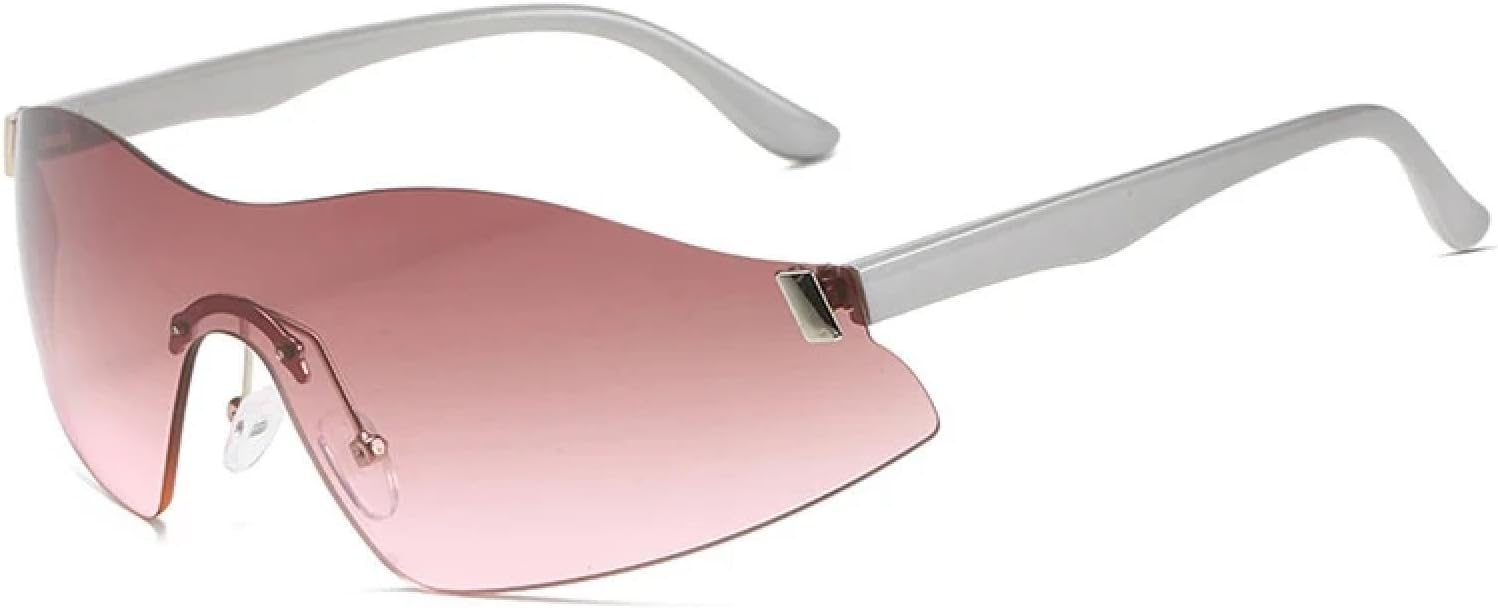 

Модные солнцезащитные очки без оправы для женщин и мужчин, винтажные, роскошные, для активного отдыха, спорта, велоспорта, солнцезащитные очки UV400 TKKTLLT, Silver Tea Pink