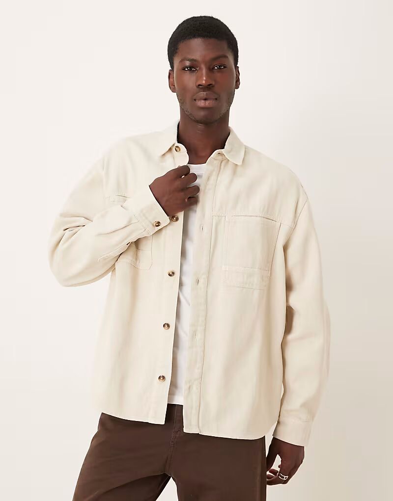 

Рубашка свободного кроя из твила Asos Design, серо-бежевый