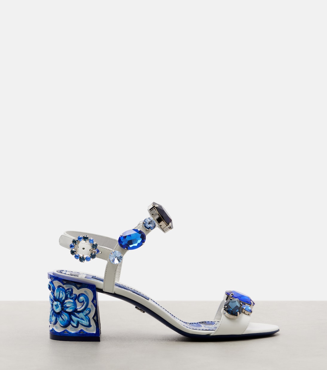 Кожаные сандалии, украшенные майоликой Dolce&Gabbana, Azulejos Blue — фото 4