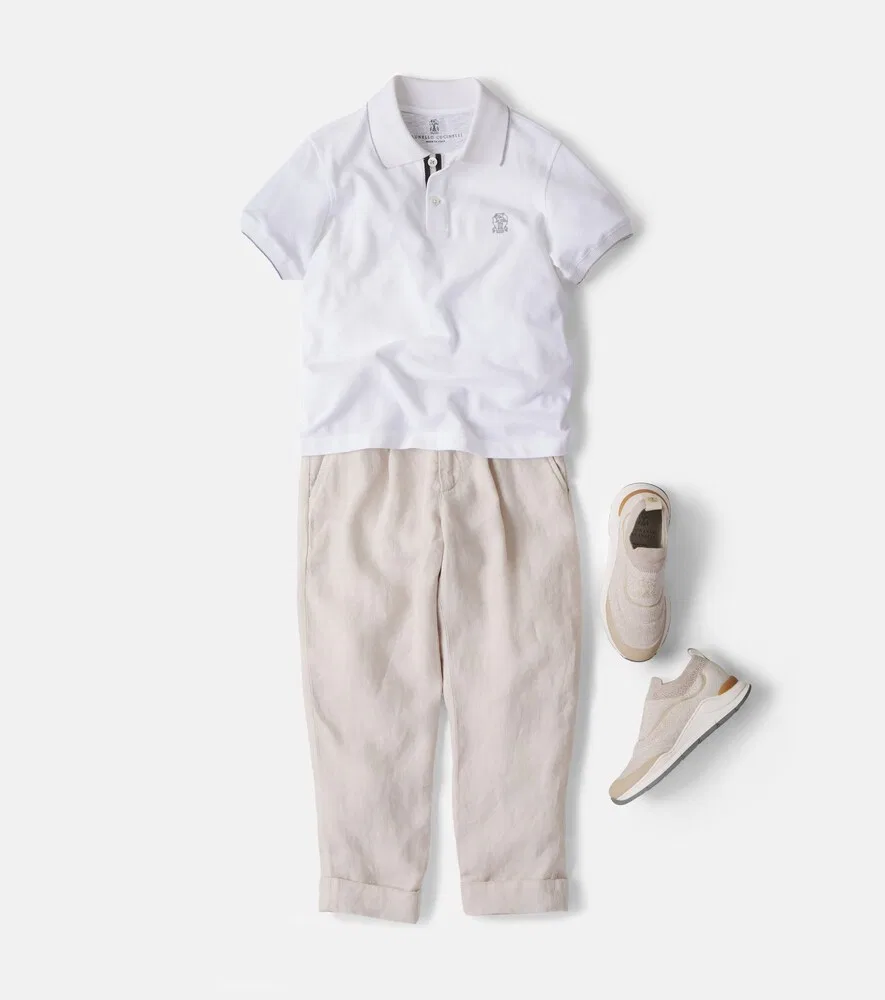 Льняные брюки Brunello Cucinelli Kids, бежевый — фото 2