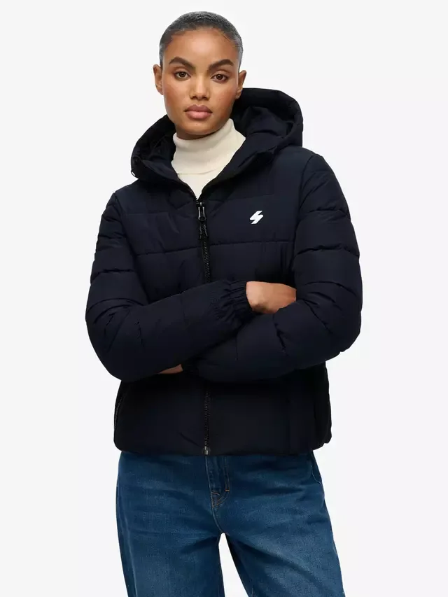 Пуховая куртка Spirit Sports с капюшоном, темно-синяя Superdry — фото 4