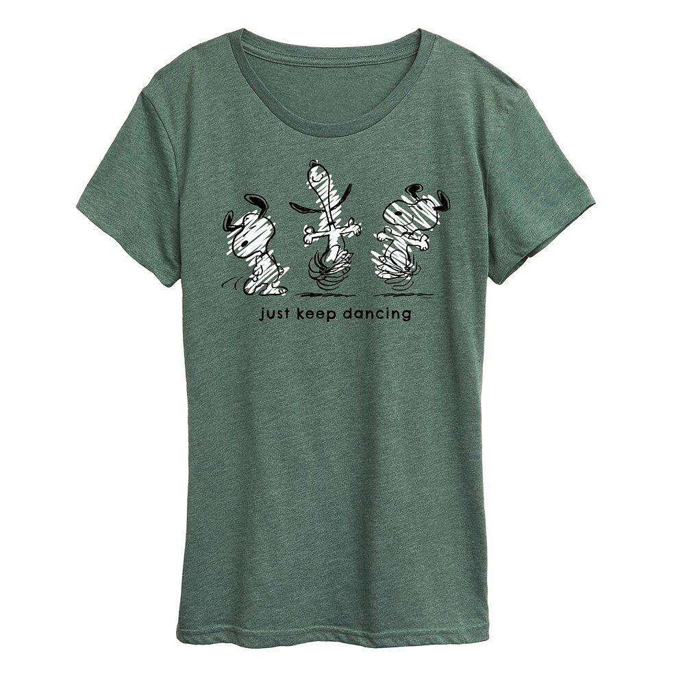 

Женская футболка с рисунком Peanuts Snoopy Just Keep Dancing Licensed Character, цвет Heather Juniper Green