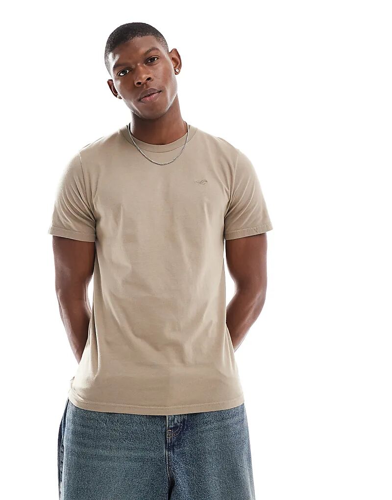 

Футболка с логотипом icon бежевого цвета Hollister