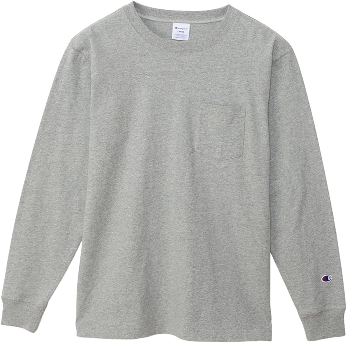 

Мужская футболка с длинным рукавом Champion BASICC3-Y432, круглый вырез, хлопок, производство США, футболка с длинным рукавом и карманом, серый