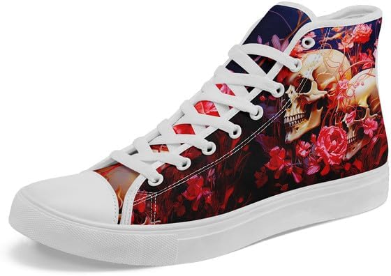 

Высокие кеды AWSOLE с черепом из холщовой ткани для мужчин и женщин, шнуровка, модная унисекс, с рисунком пламени, повседневные плоские туфли, черные и белые