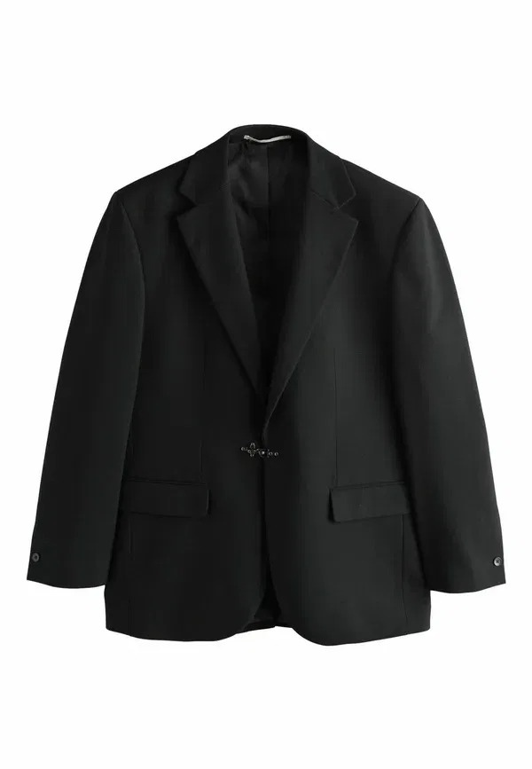 Блейзер Next, Regular fit loose fit textured suit jacket with fireman clasp metal fastening, черный — фото 2