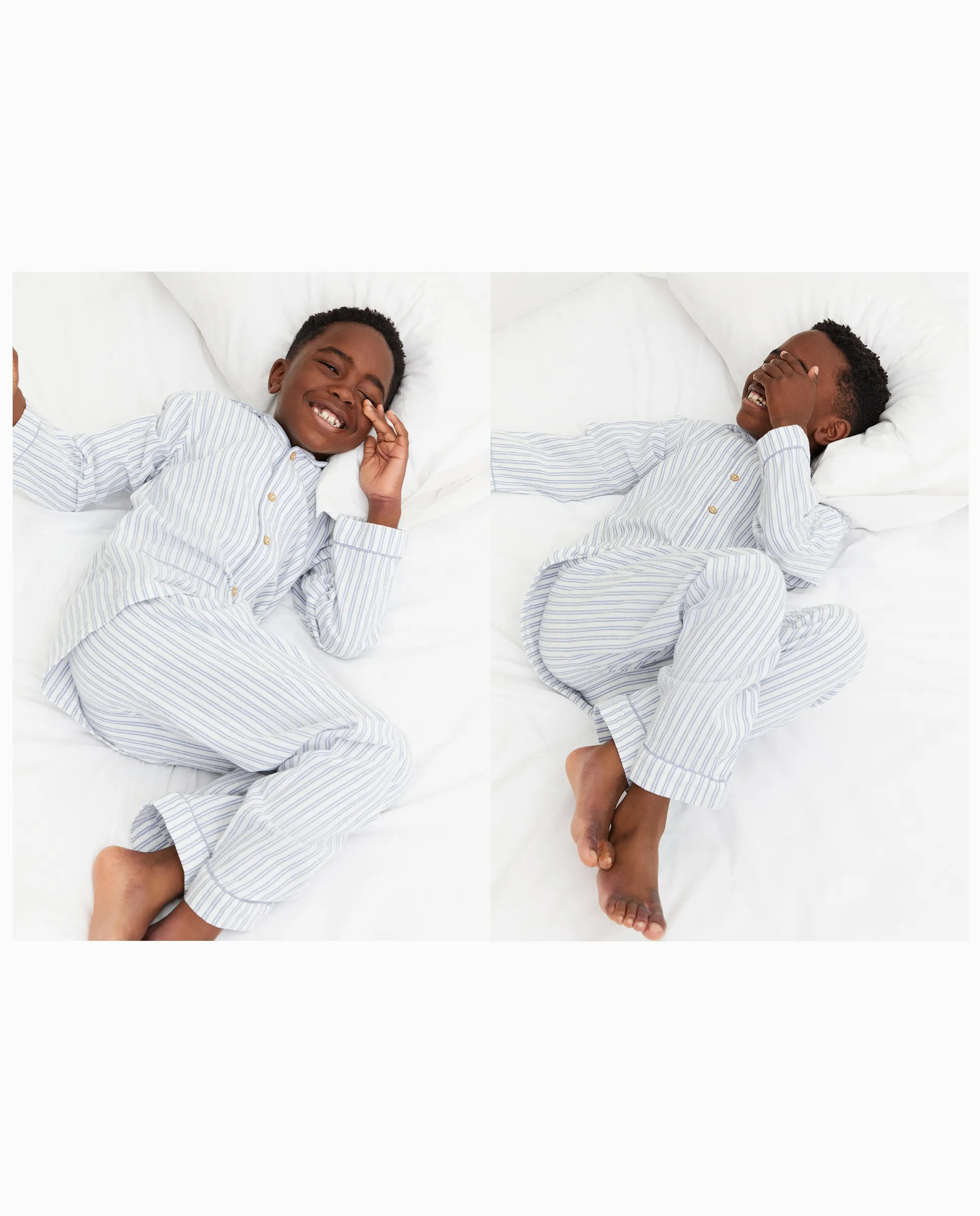 

Длинная пижама из газа на пуговицах в полоску для мальчика Cotton Juice, синий