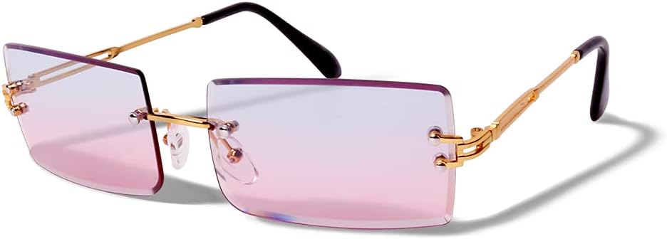 

Солнцезащитные очки ShadyVEU в стиле ретро-винтаж, прямоугольные, в стиле Y2K, с градиентным покрытием, защитой от УФ-излучения UV400 и алмазной окантовкой, для мужчин и женщин, Gold Frame / Blue Pink Lens