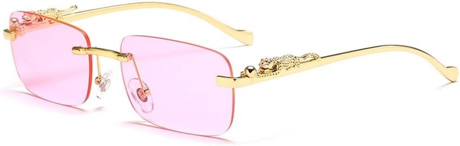 

Солнцезащитные очки без оправы, прямоугольные, винтажные, с металлическим каркасом и изображением головы леопарда. Модные солнцезащитные очки без оправы с тонировкой для женщин и мужчин GHVWYX, T