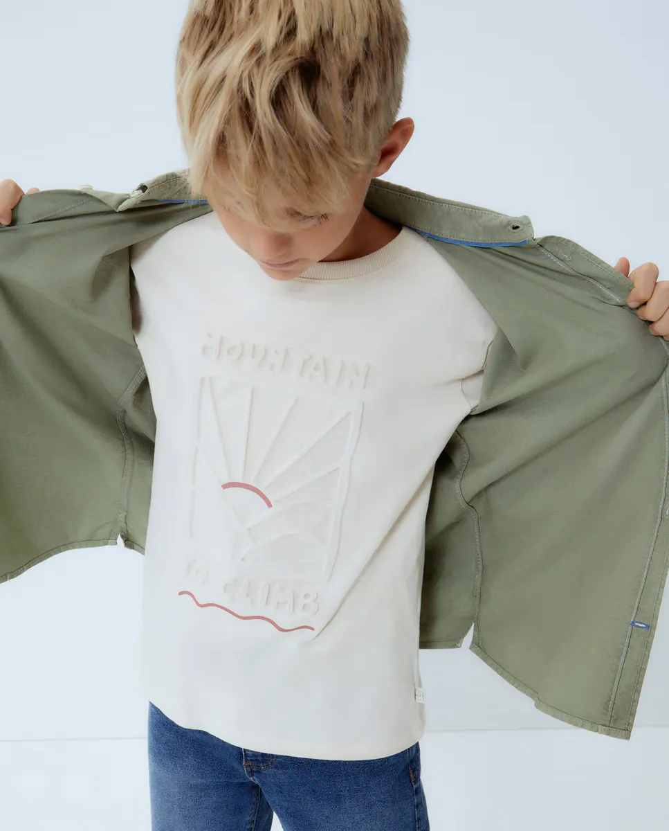 

Футболка для мальчика с длинными рукавами и тиснением Kids El Corte Inglés, цвет Rice paper
