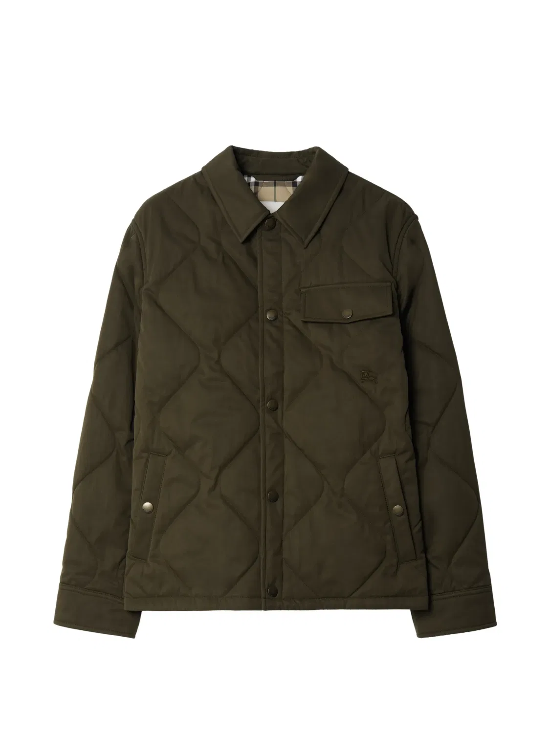 Куртка-рубашка Burberry утепленная, вышивка, подкладка в клетку, зеленый