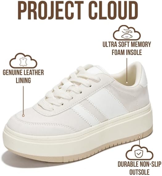 Детские модные кроссовки на платформе Project Cloud Fashion Platform Sneakers 2026- легкие кроссовки с стелькой из пены с эффектом памяти- прочные и нескользящие, на шнуровке, модные детские кроссовки на платформе (Little Nita), Offwhite — фото 3