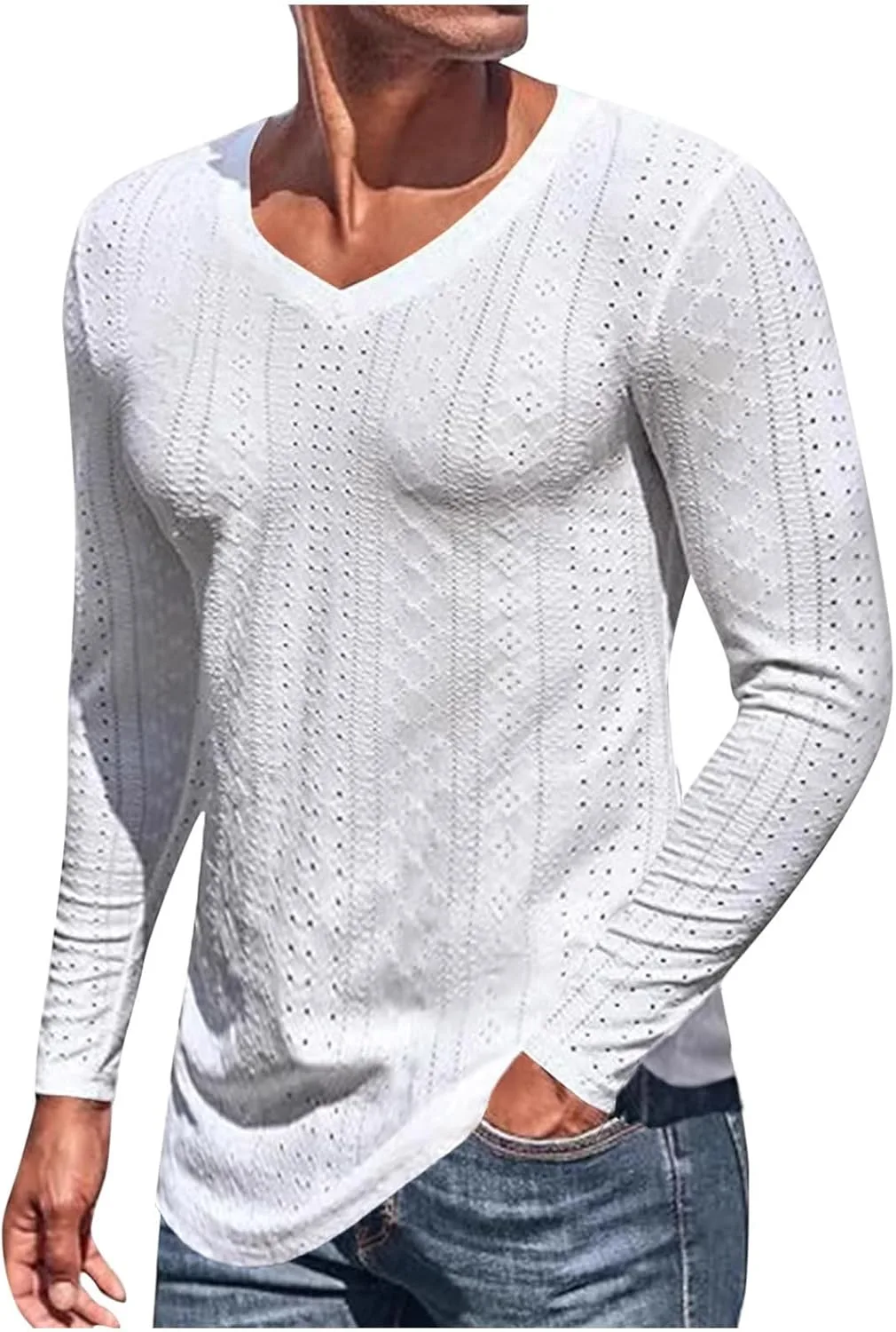 

Футболка с сетчатыми вставками и V-образным вырезом, мужская, Slim Fit QUNPIU