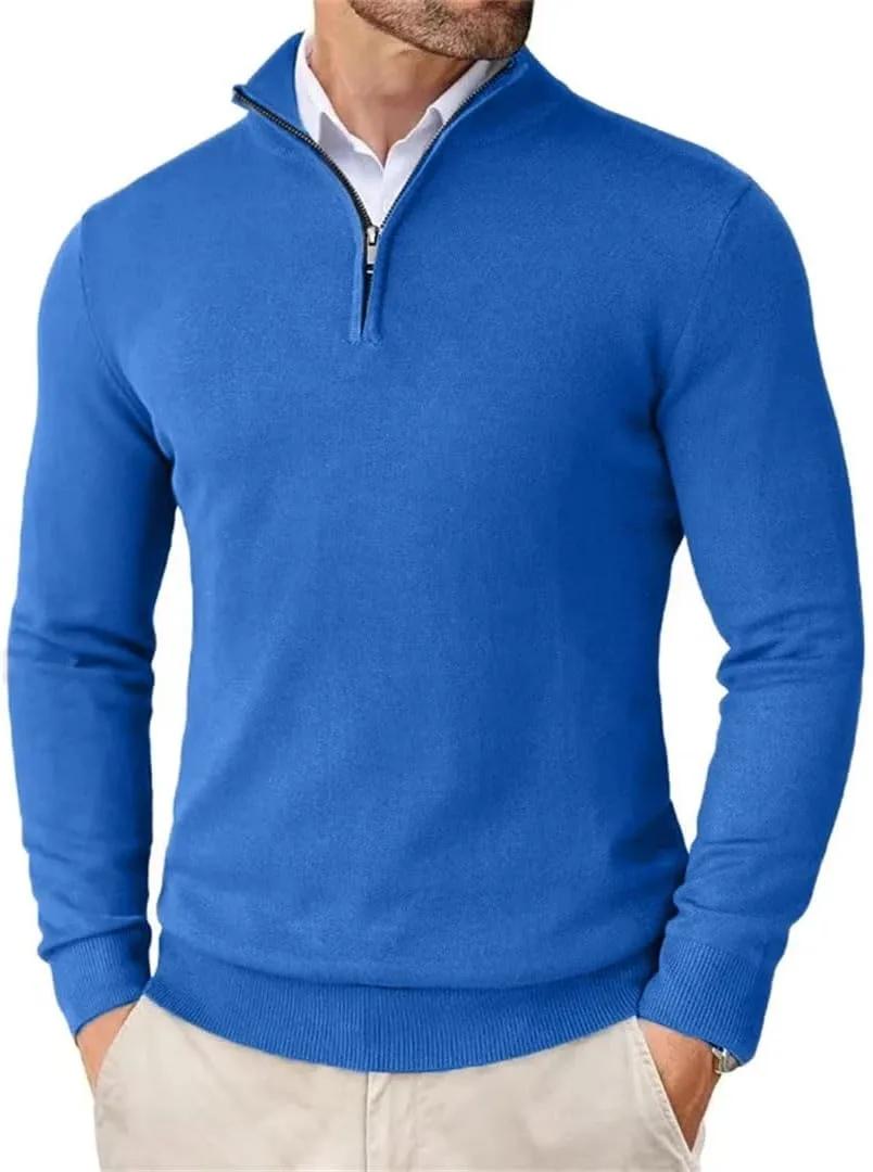 Мужской свитер Slim Fit с воротником-стойкой и молнией на четверть — фото 3