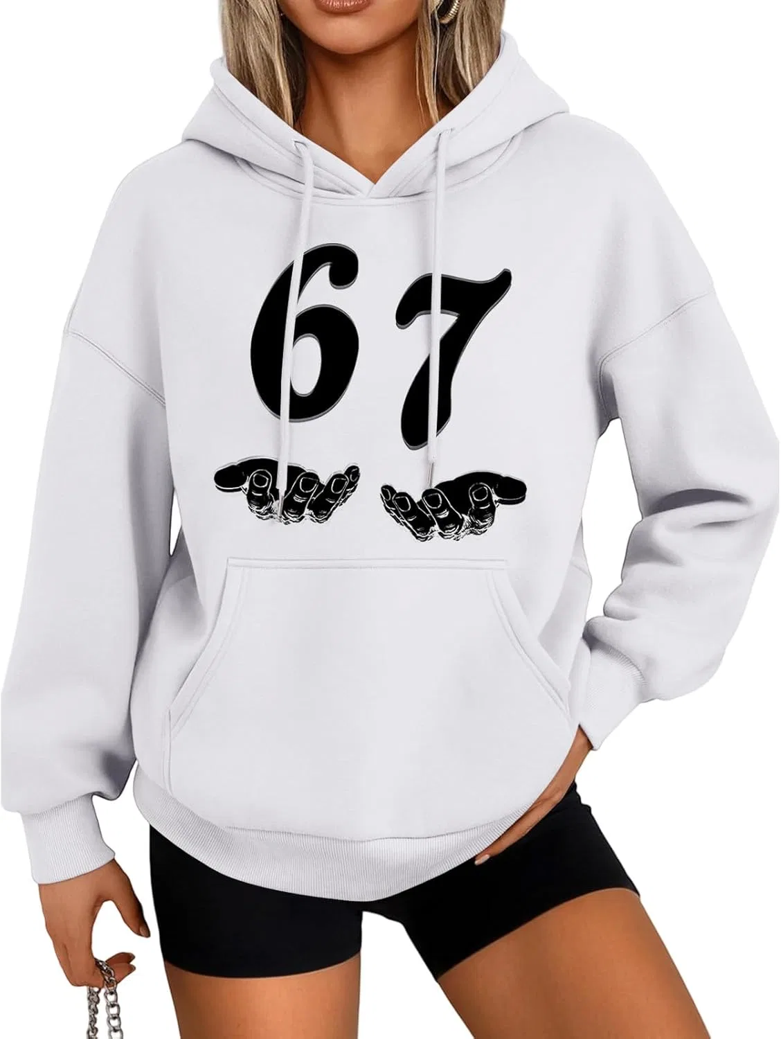 Худи женское с принтом 67, Polyester, белый