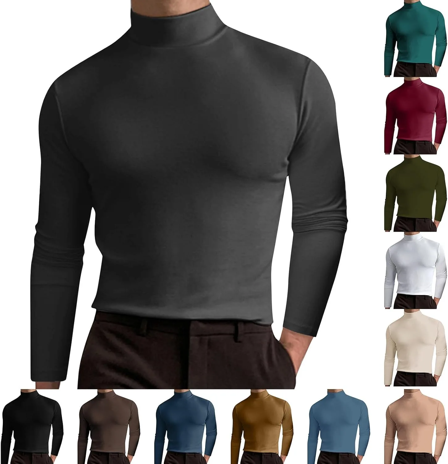 

Футболка с воротником-стойкой мужская, мягкая зимняя, облегающего кроя