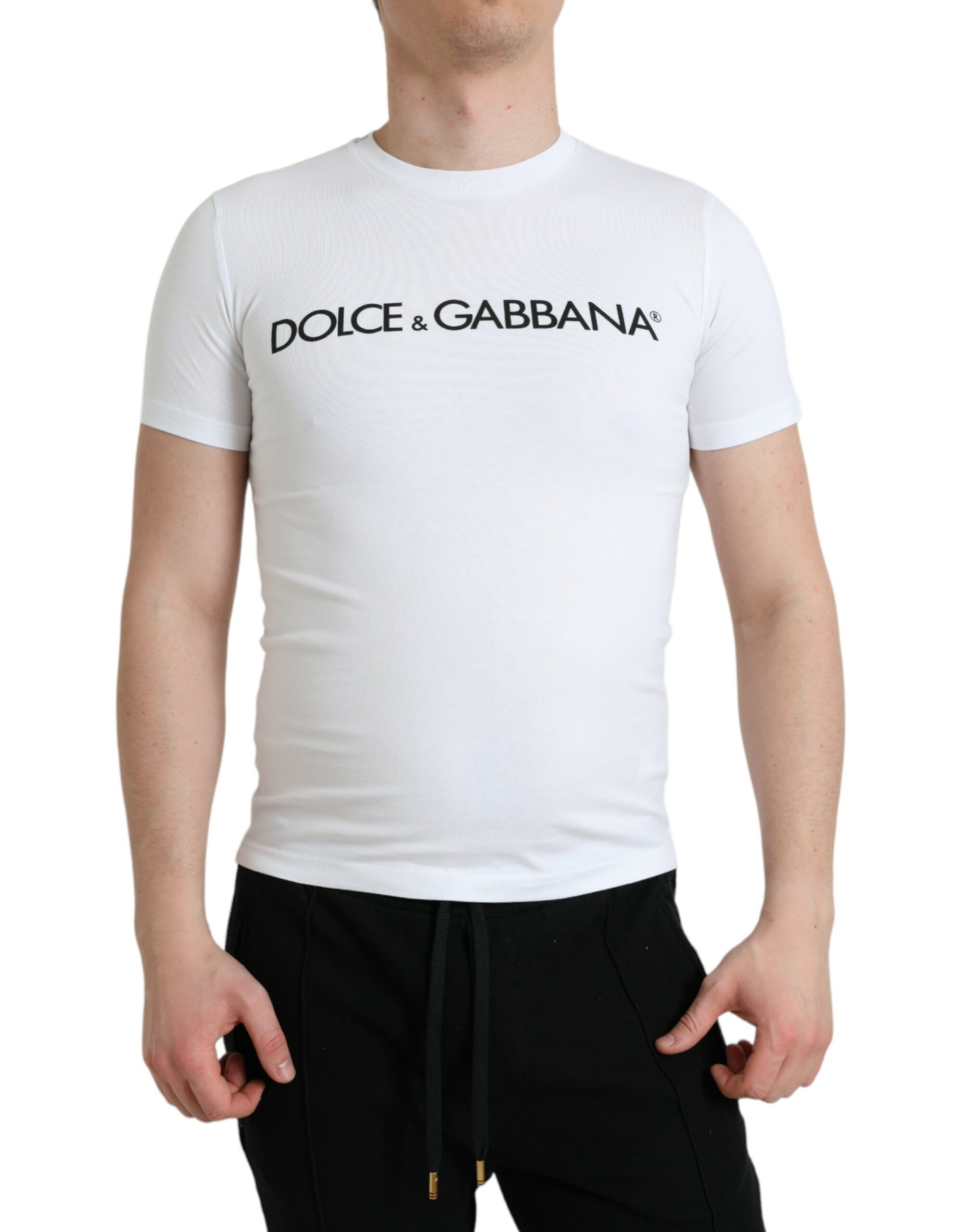 

Элегантная белая футболка с круглым вырезом и логотипом Dolce & Gabbana