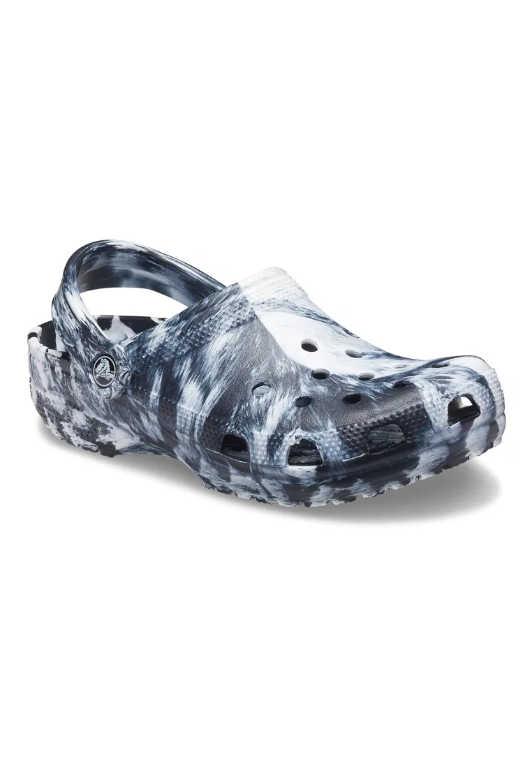 Туфли-сабо, классические мраморные, Crocs, бело-черные — фото 2