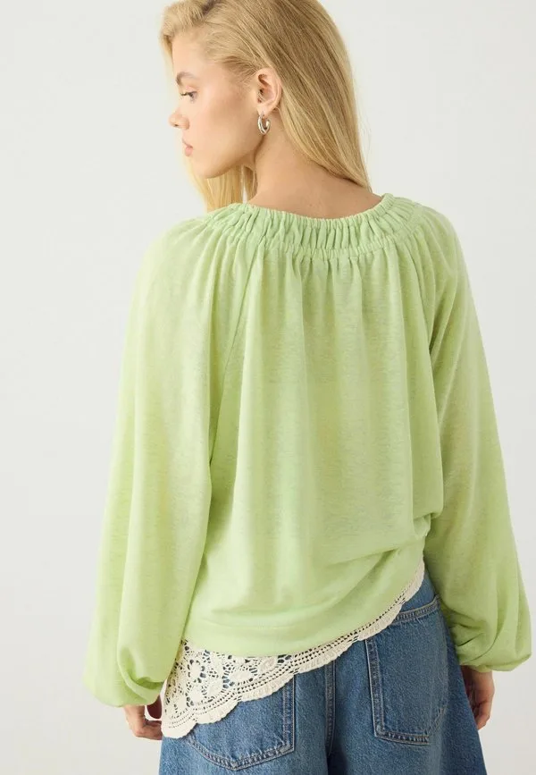 Топ с длинными рукавами и вырезом-лодочкой, стандартного кроя Next, Sage Green — фото 2