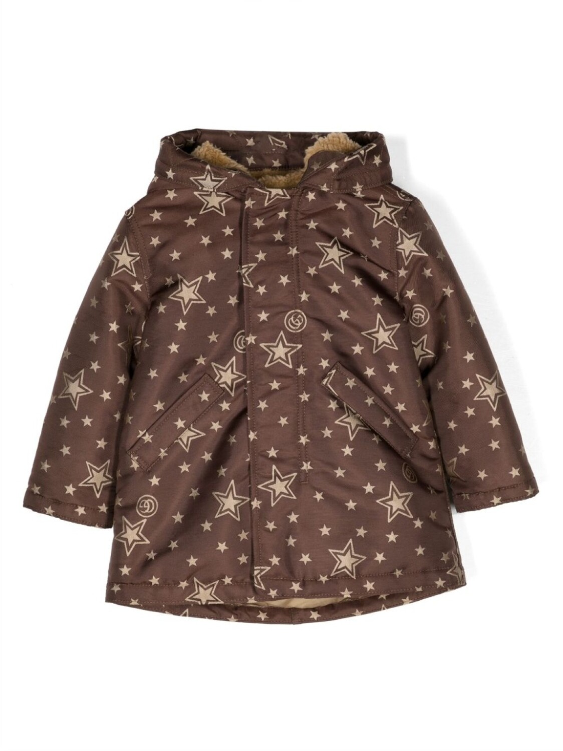 

Gucci Kids пуховик с капюшоном и логотипом Double G, коричневый