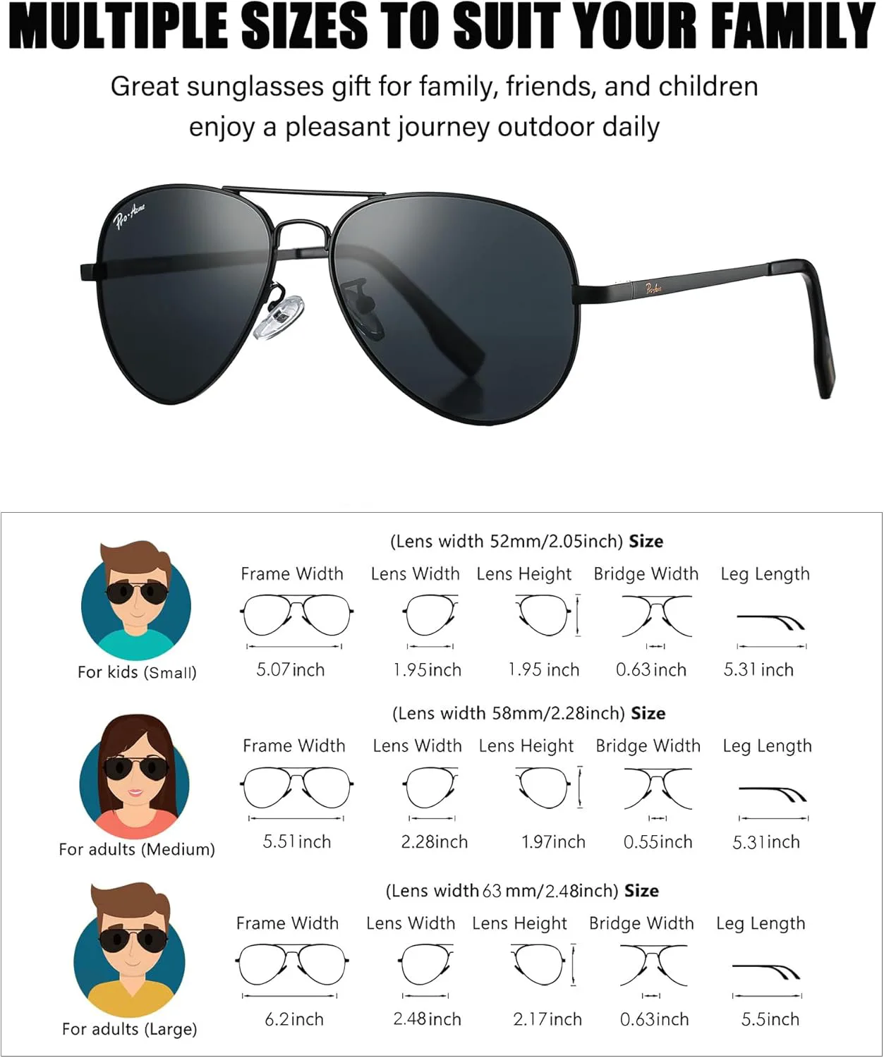 

Солнцезащитные очки Pro Acme Classic Polarized Aviator с поляризацией, 100% защита от УФ-излучения, размеры: 52 мм, 58 мм, 63 мм, A5 Black Frame/Black Lens
