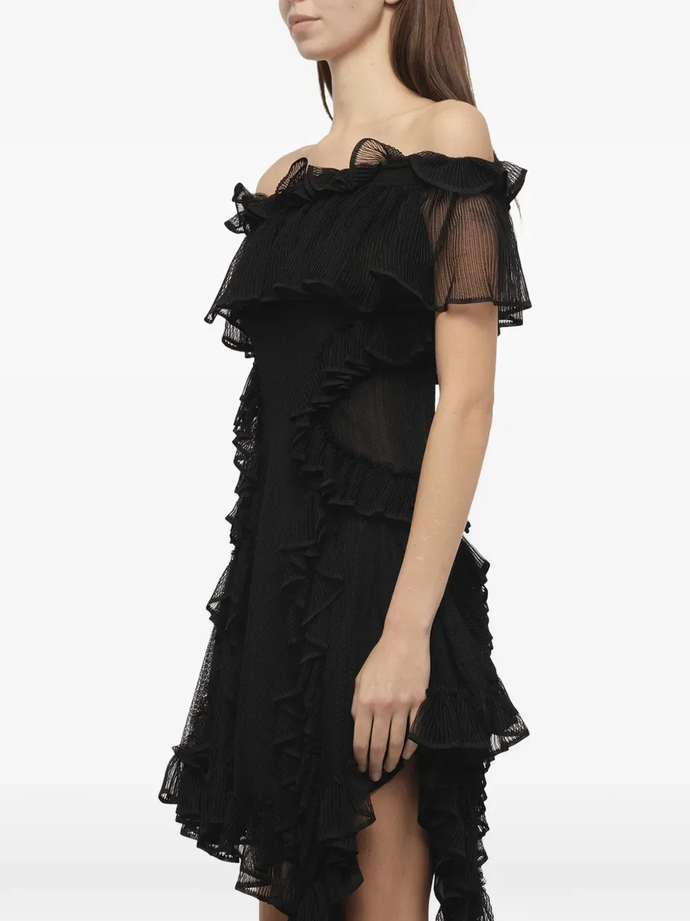 Асимметричное платье с оборками и открытыми плечами Alexander Mcqueen, черный — фото 3