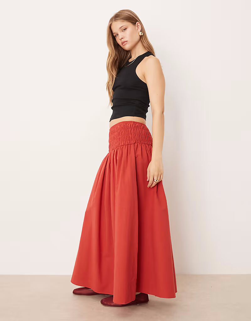 

Юбка макси с присборенной талией красного цвета Asos Design