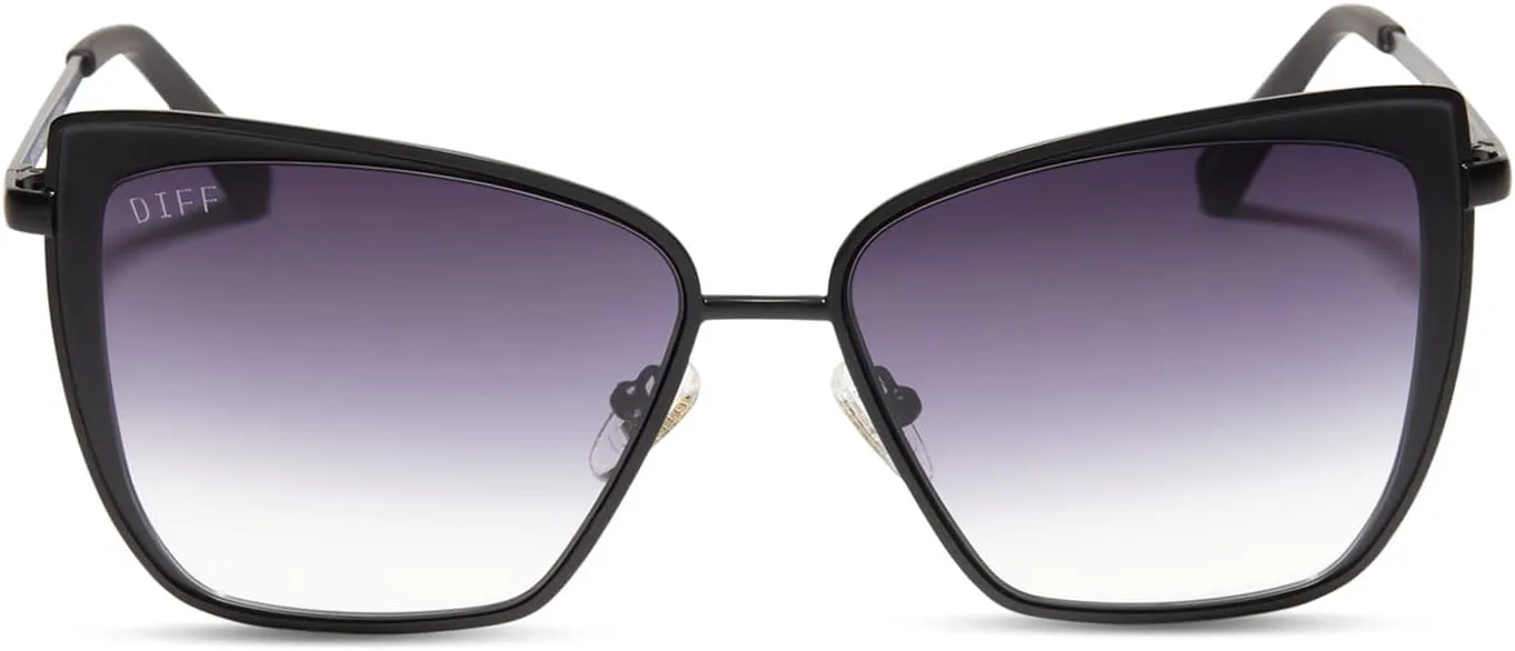 

Женские металлические солнцезащитные очки DIFF Grace Cat Eye, легкие, увеличенного размера, с защитой от УФ-излучения UV400, Matte Black + Sharp Grey Gradient